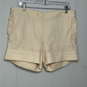 BCBGirls Pink Label Cream Textured Fabric Acrylic Shorts Button Trim Size 10